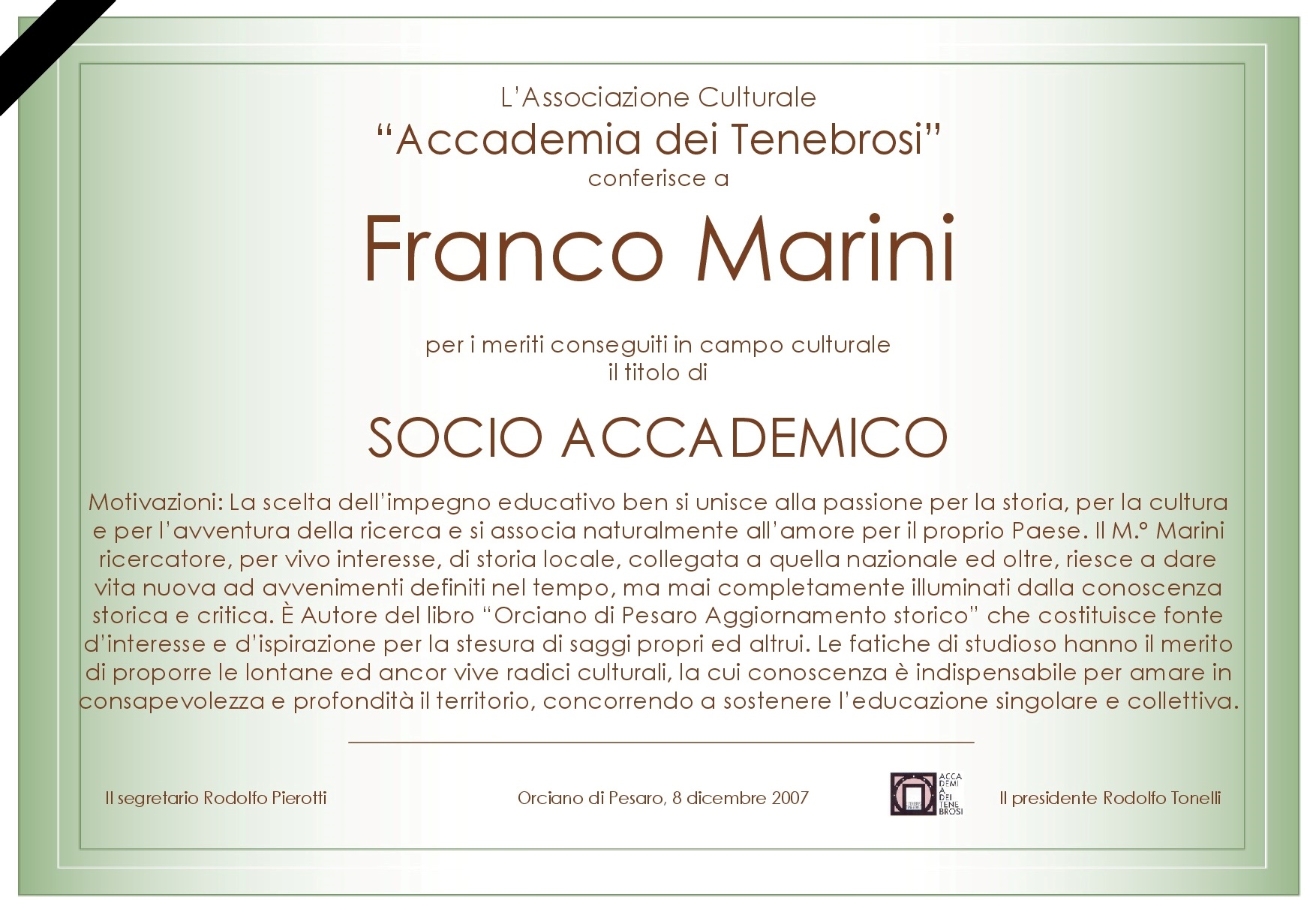 Attestato Socio Accademico Franco Marini